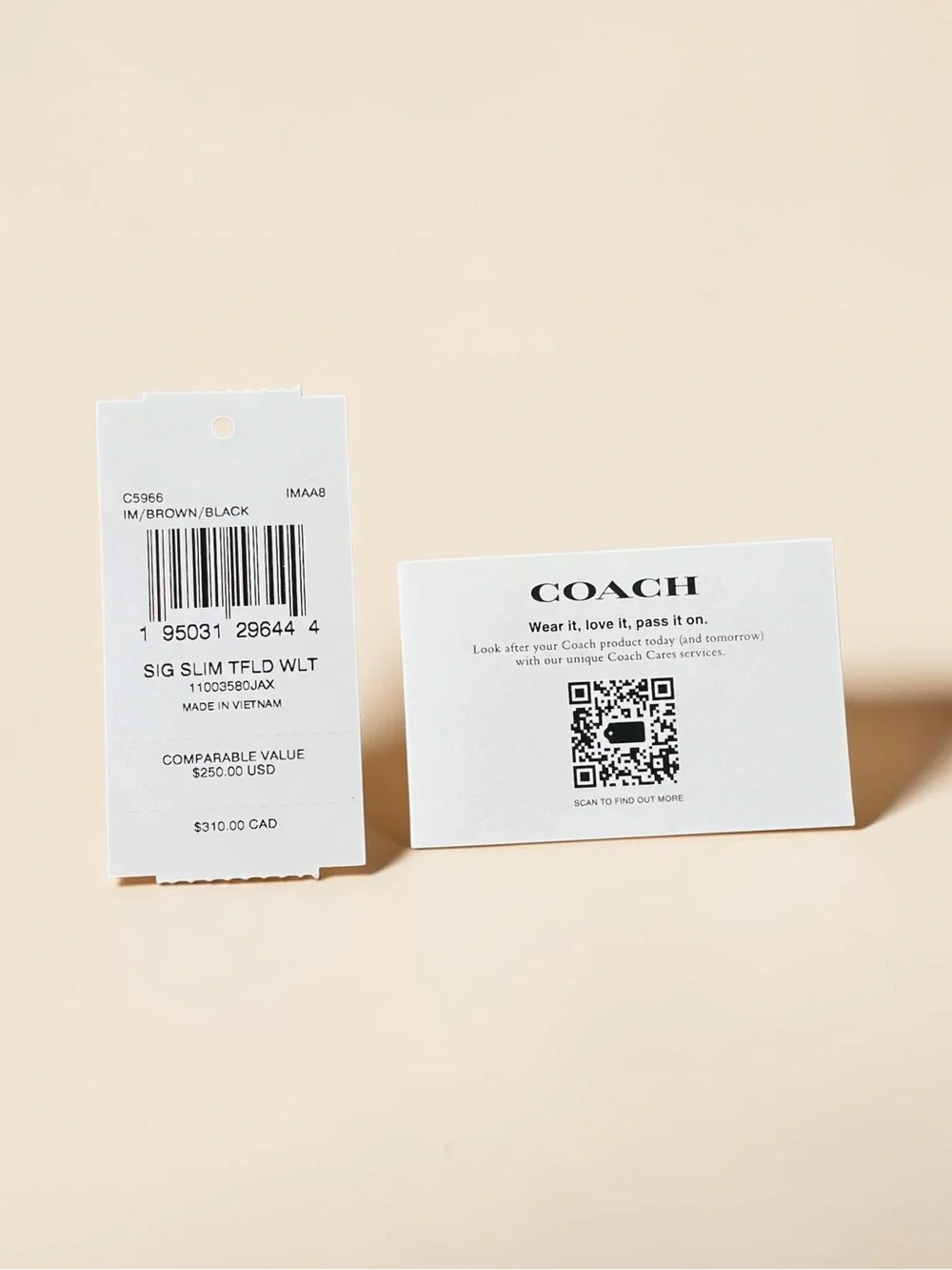 COACH Signature Trim Trifold Wallet | Espresso Brown & Black Leather | MSRP $250